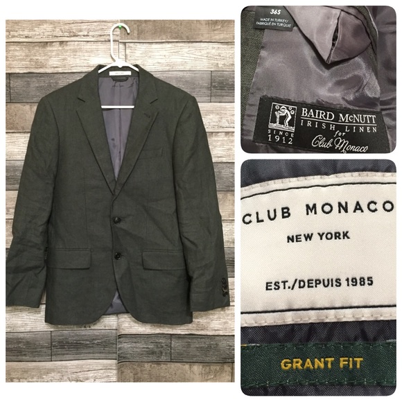 Club Monaco Grant Fit Baird McNutt 100% Irish Linen Blazer Men’s 36S Gray - Picture 1 of 11